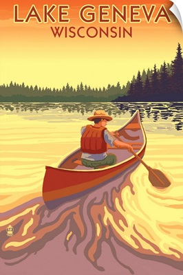 Lake Geneva, Wisconsin - Canoe Scene: Retro Travel Poster