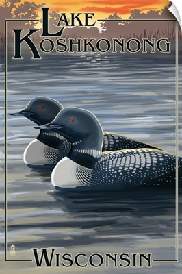 Lake Koshkonong, Wisconsin - Loons: Retro Travel Poster