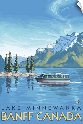 Lake Minnewanka, Banff, Canada: Retro Travel Poster