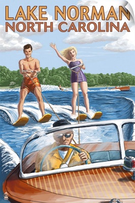 Lake Norman, North Carolina - Water Skiing: Retro Travel Poster