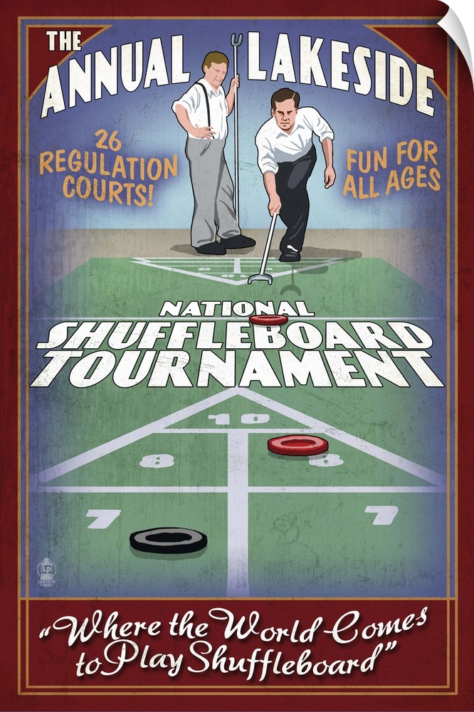 Lakeside, Ohio - Shuffleboard Tournament Vintage Sign: Retro Travel Poster