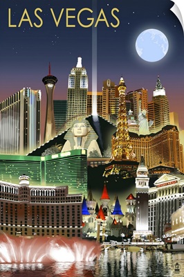 Las Vegas, Nevada - Las Vegas at Night: Retro Travel Poster