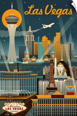 Las Vegas, Nevada - Retro Skyline: Retro Travel Poster