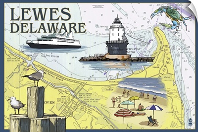 Lewes, Delaware - Nautical Chart: Retro Travel Poster