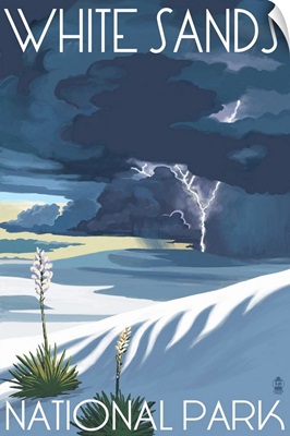 Lightning At White Sands National Park: Retro Travel Poster