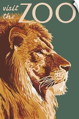 Lion Up Close - Visit the Zoo: Retro Travel Poster