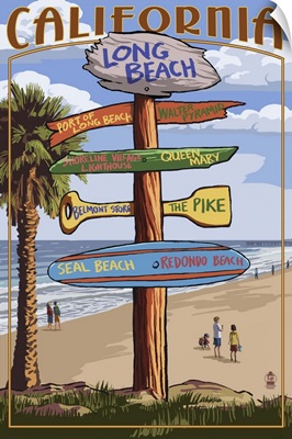 Long Beach, California - Destination Sign: Retro Travel Poster