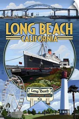 Long Beach, California - Montage 3: Retro Travel Poster