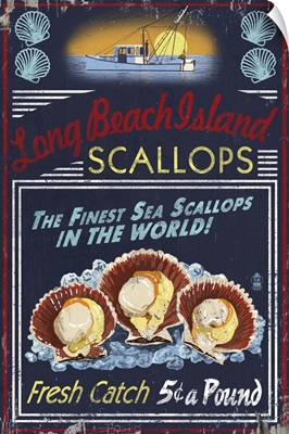 Long Beach Island, New Jersey - Scallops Vintage Sign: Retro Travel Poster