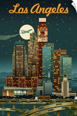 Los Angeles, California - Retro Skyline - Warmer Palette