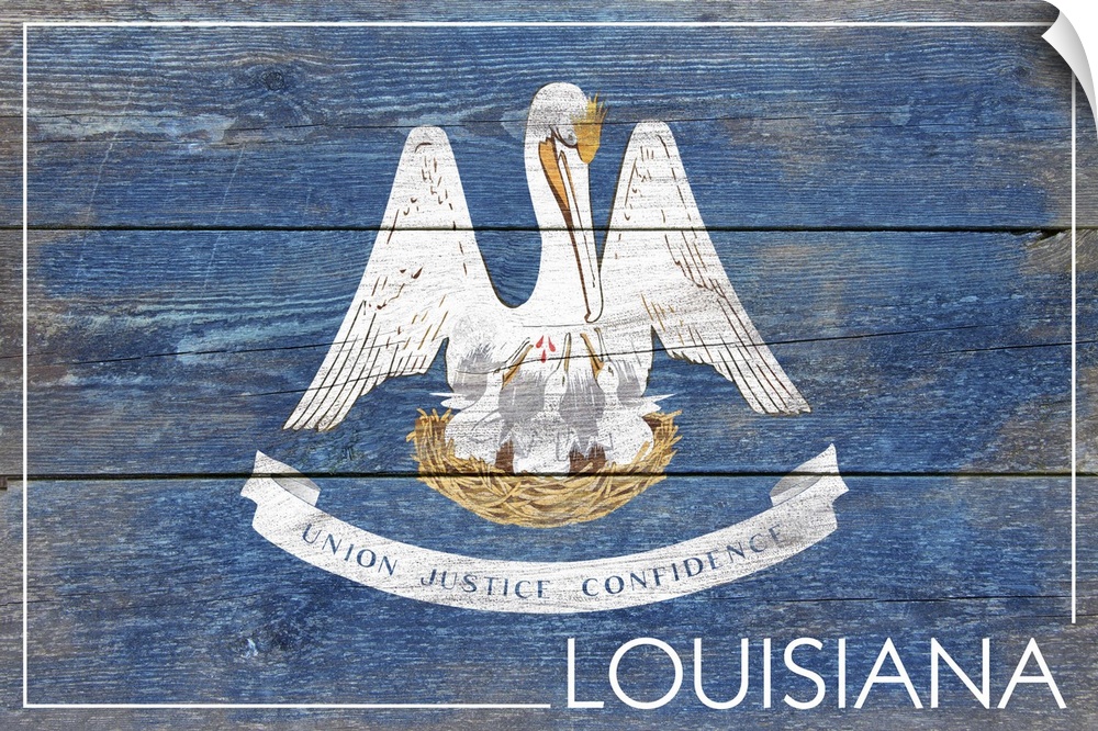 The flag of Louisiana with a weathered wooden board effect.