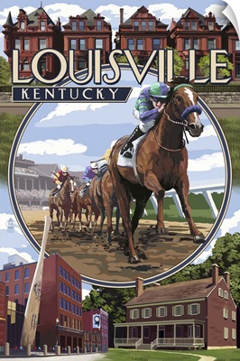 Louisville, Kentucky - Montage Scenes: Retro Travel Poster