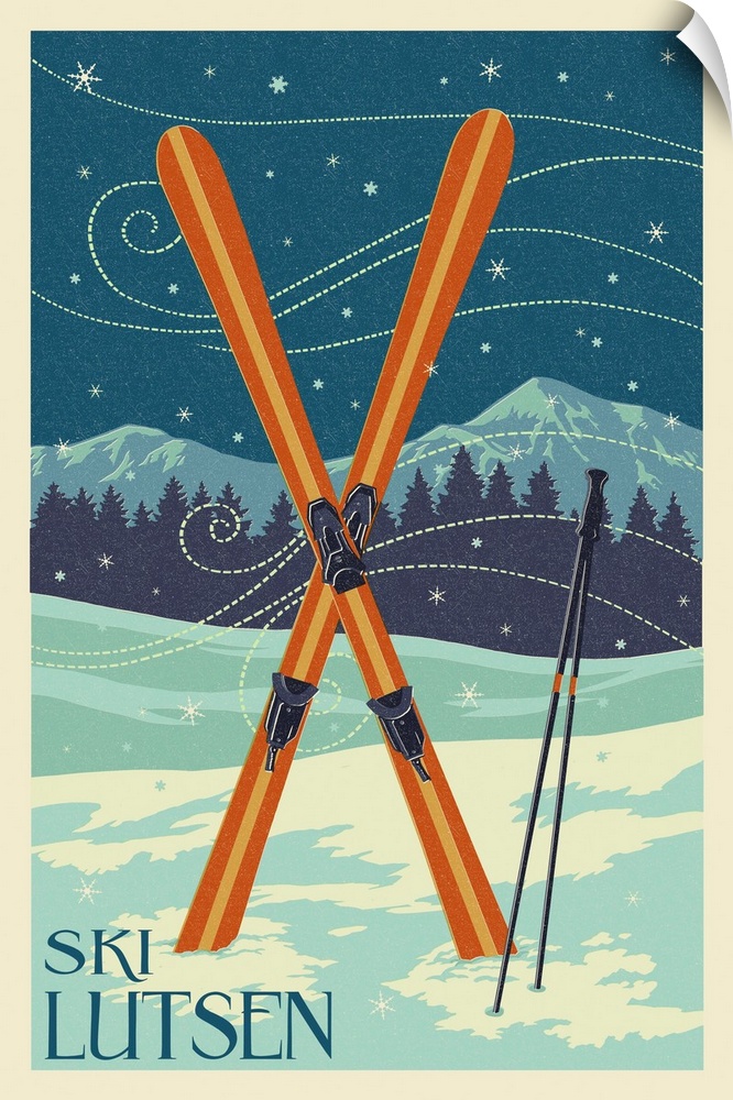 Lutsen Mountains, Minnesota - Ski Letterpress: Retro Travel Poster