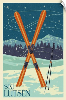 Lutsen Mountains, Minnesota - Ski Letterpress: Retro Travel Poster
