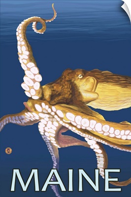 Maine - Octopus Scene: Retro Travel Poster