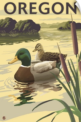 Mallard Ducks - Oregon: Retro Travel Poster