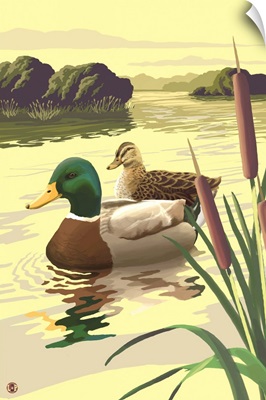 Mallard Ducks: Retro Poster Art