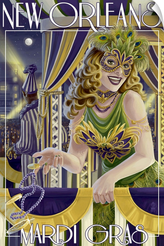 Mardi Gras - New Orleans, Louisiana: Retro Travel Poster