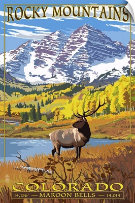Maroon Bells - Rocky Mountain National Park: Retro Travel Poster