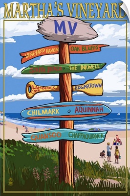 Martha's Vineyard, Massachusetts - Destination Sign: Retro Travel Poster