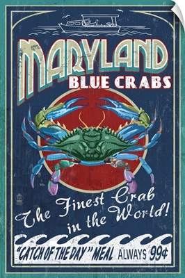 Maryland - Blue Crabs Vintage Sign: Retro Travel Poster