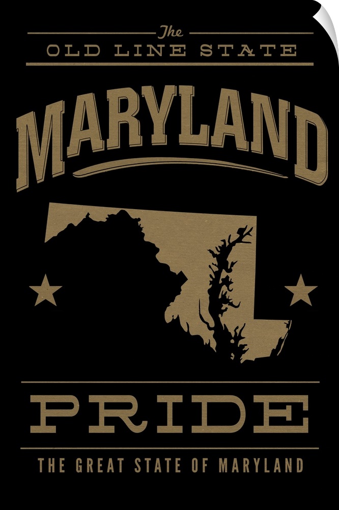 The Maryland state outline on black with gold text.