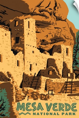 Mesa Verde National Park, Ancient Cliff Dwellings: Graphic Travel Poster