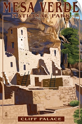 Mesa Verde National Park, Colorado - Cliff Palace: Retro Travel Poster