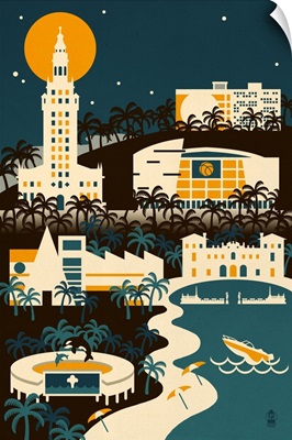 Miami, Florida, Retro Skyline