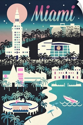 Miami, Florida - Retro Skyline Chromatic Series