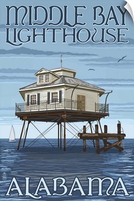 Middle Bay Lighthouse - Alabama: Retro Travel Poster