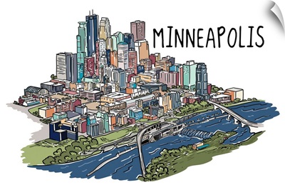 Minneapolis, Minnesota - Line Drawing
