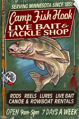 Minnesota - Camp Fish Hook Vintage Sign: Retro Travel Poster