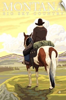 Montana, Big Sky Country - Cowboy: Retro Travel Poster