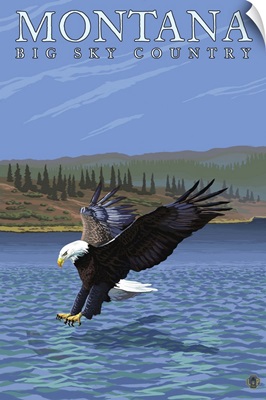 Montana -- Big Sky Country - Diving Eagle: Retro Travel Poster