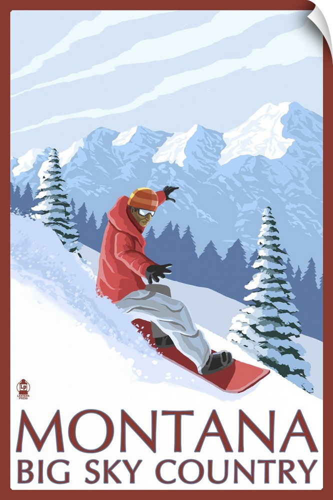 Montana - Big Sky Country - Snowboarder: Retro Travel Poster
