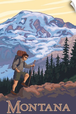 Montana - Hiking Scene: Retro Travel Poster