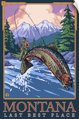Montana, Last Best Place - Angler: Retro Travel Poster