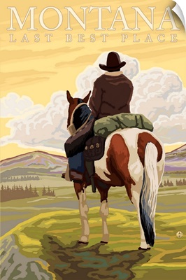 Montana, Last Best Place - Cowboy: Retro Travel Poster