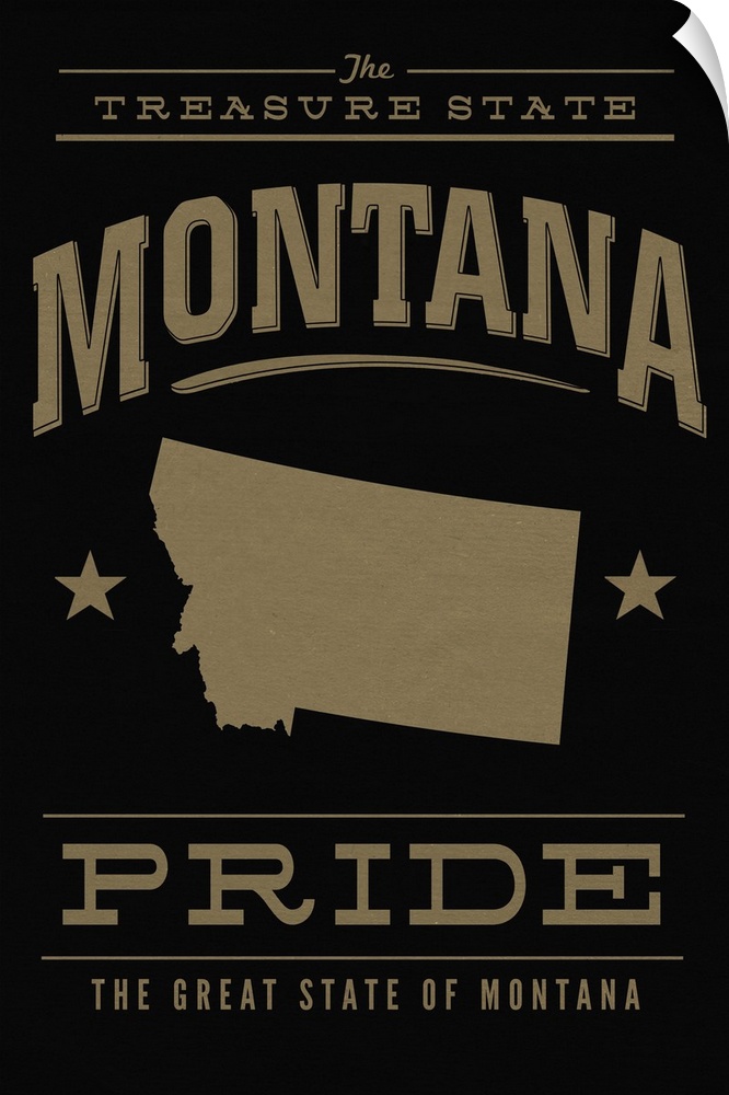 The Montana state outline on black with gold text.