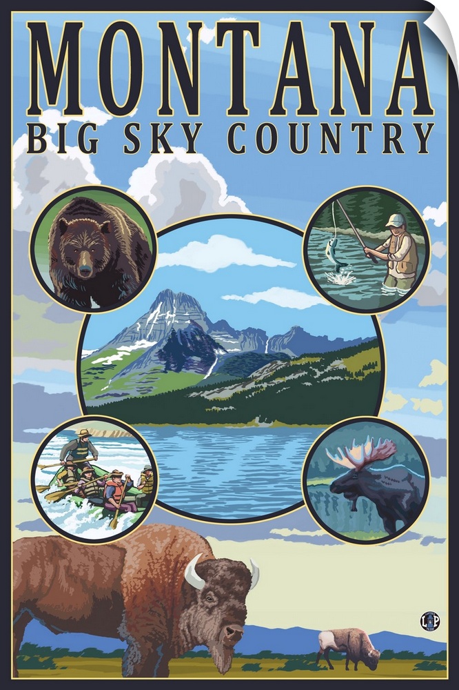 Montana State Scenes: Retro Travel Poster