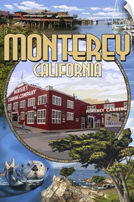 Monterey, California - Montage Scenes: Retro Travel Poster