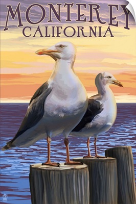 Monterey, California - Sea Gulls: Retro Travel Poster