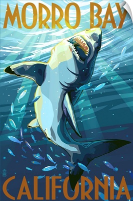 Morro Bay, California - Stylized Sharks: Retro Travel Poster