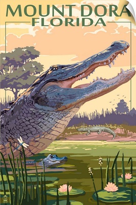 Mount Dora, Florida - Alligator Scene: Retro Travel Poster