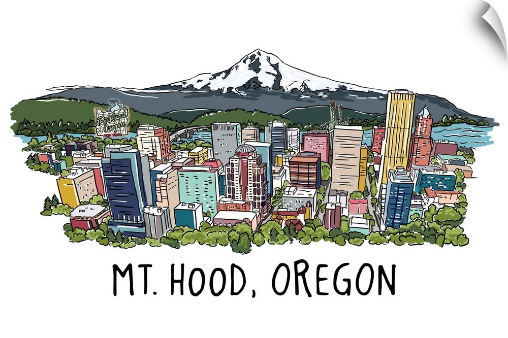 Mount Hood, Oregon - Line Drawing