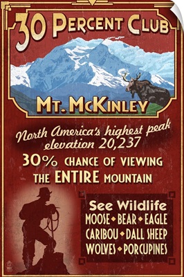 Mount McKinley, Alaska - 30 Club Vintage Sign: Retro Travel Poster