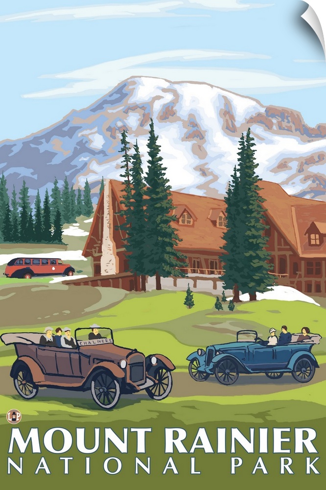 Mount Rainier - Paradise Lodge and Chalmers: Retro Travel Poster
