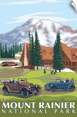 Mount Rainier - Paradise Lodge and Chalmers: Retro Travel Poster