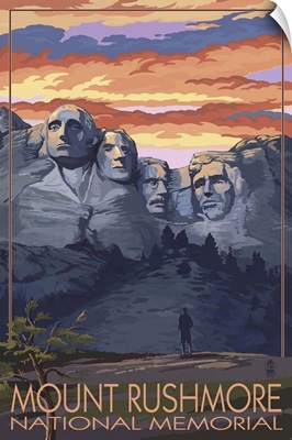 Mount Rushmore National Memorial, South Dakota - Sunset View: Retro Travel Poster